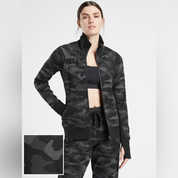 Athleta Jackets & Blazers - Athleta Triumph Full Zip Jacket Black Gray Camo Size Medium Gym Sport Sweatshirt